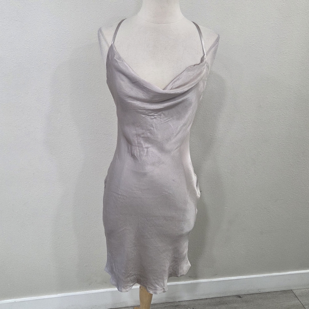 Pretty Lavish Silk-Feel Pale Lavender Cowl Neck  Mini Dress